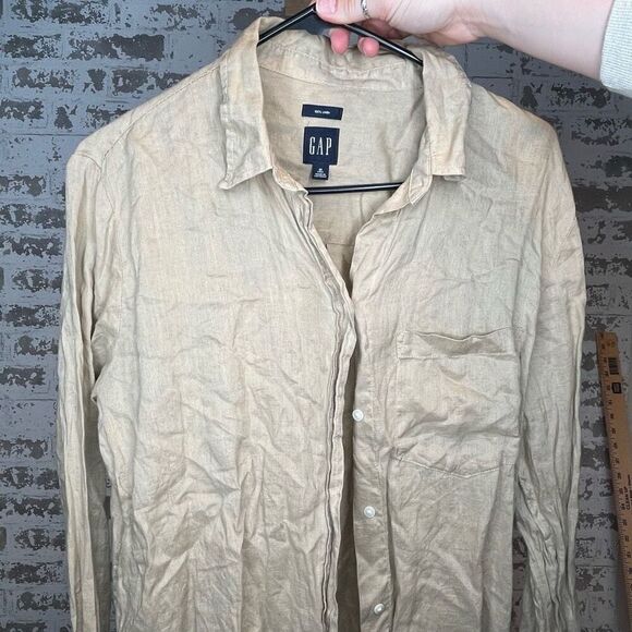 Gap | women tan button down linen top - Picture 1 of 8